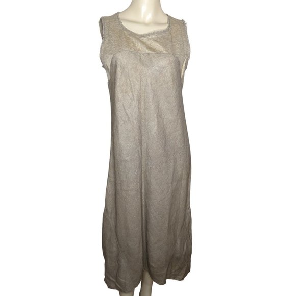 ab Nahlik sleeveless metallic shimmer beige and light gold sleeveless dress M 40 - Picture 1 of 12